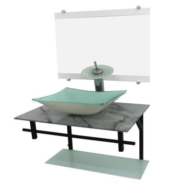 Imagem de Gabinete De Vidro 60Cm Ap Com Cuba Retangular Mármore Branco