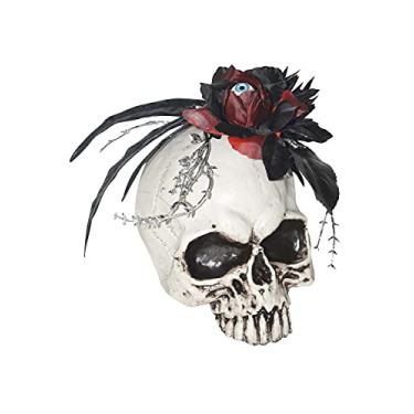 Imagem de Meia de mesa assustadora de Halloween com rosa preta e vermelha e decoração assustadora para topo, mesa, escritório, 20 cm