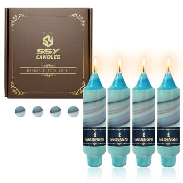 Imagem de Castiçais espirais impressos - Gedengni 4 peças velas torcidas de mármore feitas à mão velas curtas velas curtas de 12,7 cm para decoração de festa em casa, casamento, jantar, decoração, 7D4T-BGLT