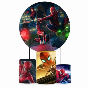 Imagem de Kit Painel de Festa Redondo de 1,80m e Trio de Cilindros Homem Aranha - Fera Print