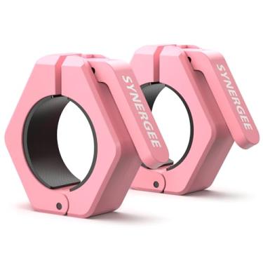 Imagem de Synergee Colares de barra magnética rosa – Grampos de peso olímpicos de 5 cm de travamento – Clipes de colarinho de liberação rápida – Grampos de barra ótimos para levantamentos olímpicos crossfit e