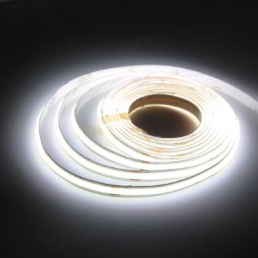 Imagem de PISIN Fita De Led Cob 24 V, Branca, 6000 K, Ip20, Emissora De Luz Uniforme, 480 Leds/M, 16,4 Pés/5 M, Cri90, Flexível, Pode Ser Cortada, Para Gabinete, Projetos De Iluminação Doméstica Faça Você Me