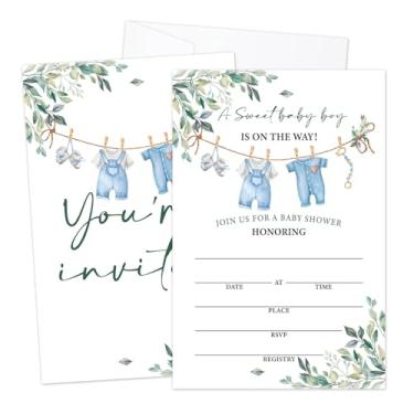 Imagem de LWBEO Convites de chá de bebê com envelopes para meninos, conjunto de 25 roupas florais e meninos convites de preenchimento dupla face para anúncio de bebê, lembrancinha de festa e decorações -02