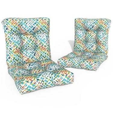 Imagem de Melody Elephant Conjunto de 2 almofadas para cadeira de exterior, almofadas de móveis de pátio com tufos, repelente de água em vime e encosto alto para cadeiras profundas, 106 x 53 x 10 cm, opala