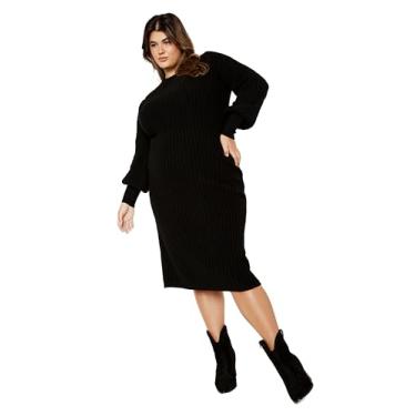 Imagem de Vestido plus size Saskia canelado em preto, Preto, 48