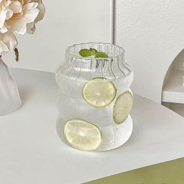 Imagem de Copo de vidro canelado vintage de 623 g Copos de ondulação criativos para café gelado, suco, bebida, leite, coquetel, copos de vidro ondulados fofos