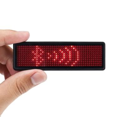 Imagem de Etiqueta de nome com LED vermelho Coolbird, crachá de nome LED Bluetooth sem fio recarregável com preço reutilizável, placa digital de 44 x 11 pixels, para restaurante, loja, exposição, boate, hotel