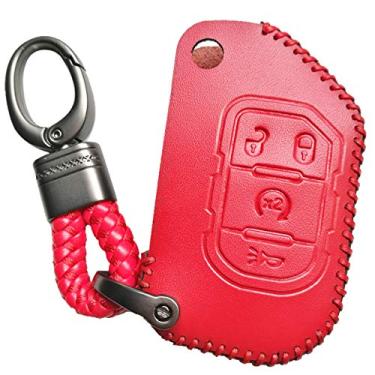 Imagem de Capa de couro com 4 botões Alegênero Jeep Wrangler JL Gladiator JT para chaves sem chave com controle remoto para 2018 2019 2020 Wrangler JL Gladiator JT 682944AAAlegender vermelho Je-T