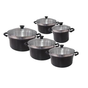 Imagem de Jogo de Panela Caçarola Alumínio Grosso 5 Pçs 24/22/20/18/16 - Rubi