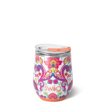 Imagem de Swig Life Copo de vinho de 340 g com tampa, aço inoxidável, lavável na lava-louças, portátil, copo de vinho com isolamento triplo (floreio)