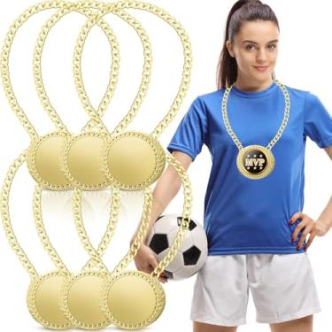 Imagem de Loetere 6 peças de medalhas de prêmio em branco com correntes de pescoço Faça seu próprio kit Participação do vencedor DIY MVP Cheer 1º lugar Cheer Participação Troféu Metal Prêmio Presente para
