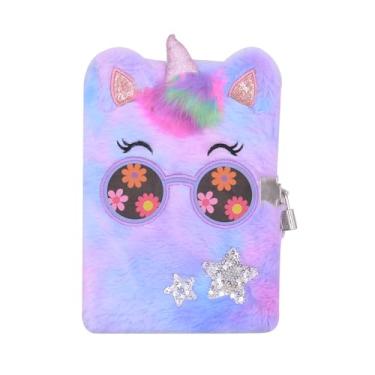 Imagem de Caderno fofo de coruja de desenho animado fofo de pelúcia diário secreto com cadeado e chaves bloco de escrita felpudo A5 forrado com 152 páginas