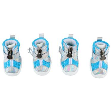 Imagem de Sapatos de Cachorro, Verão 4 Peças Não Deslizam Botas de Cachorro Respirável para Pavimento Quente (Azul)
