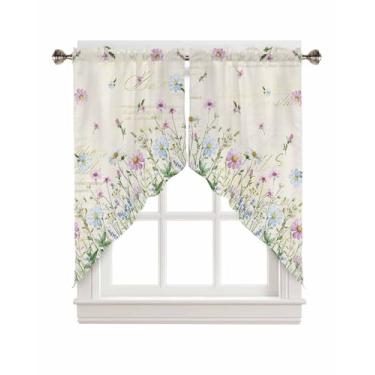 Imagem de Cortinas de sanefa Plants Swag, flores silvestres vintage com bolso de haste de cozinha para sala de estar e janela de banheiro, 1 par, 71 cm L x 91 cm C