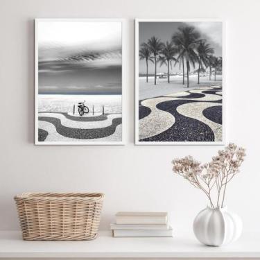 Imagem de Kit 2 Quadros Calçada Copacabana 45x34cm Moldura Preta - Quadros On-Li