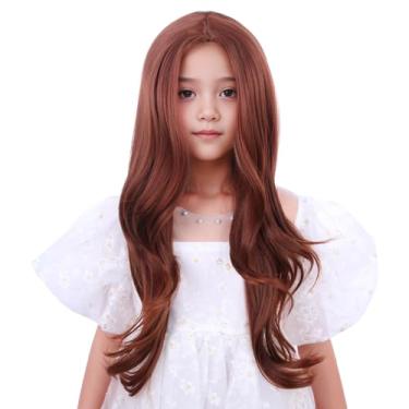 Imagem de Edivd Peruca Infantil Ruiva Laranja Longa Escura Ondulada Cacheada Para Meninas Perucas Sintéticas Resistentes Ao Calor Com Touca