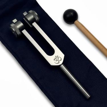 Imagem de Diapasão de 432 Hz com atacante e bolsa – Balanceamento de chakras, ferramenta de cura sonora de frequência amorosa para meditação e terapia energética - cinza terroso