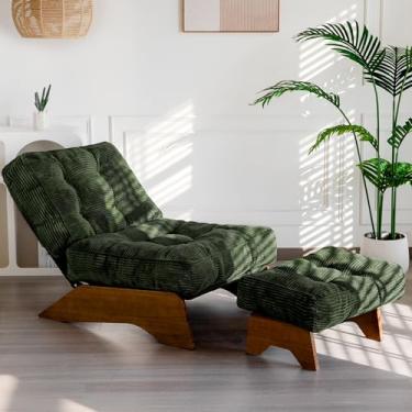 Imagem de MAXYOYO Cadeira Accent com encosto ajustável otomano, cadeira de sala de estar tufada estofada com conjunto de apoio para os pés, cadeira moderna aconchegante cadeira reclinável para sala de leitura