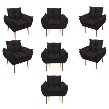 Imagem de Kit 07 Poltronas Decorativas Opala Retro Consultório Cor:preto