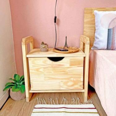 Imagem de Mesa Lateral de Madeira Pinus Linea com Gaveta Natural - ArtFactory De