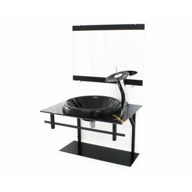 Imagem de Gabinete de vidro para banheiro ap 60cm com cuba chapeu - mármore pret