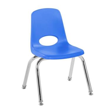 Imagem de Cadeira escolar empilhável de 30,5 cm, assento de estudante empilhável com pernas de aço cromado e deslizadores giratórios; para sala de aula, escola em casa ou espaço de aprendizagem - azul