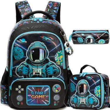 Imagem de Meetbelify Mochilas escolares infantis para meninas e meninos com lancheira para estudantes do ensino fundamental, 02 espaços, 16.5"X11.8"X7.8"