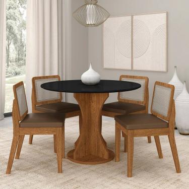 Imagem de Mesa Redonda Andria 4 Cadeiras Sextavadas Freijó/pto/c.caramelo - M.a