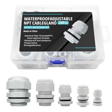 Imagem de AIRTAK Kit de prensa de cabos à prova d'água IP68 de 20 peças - Conectores ajustáveis NPT de nylon (1/10.2 cm, 3/20.3 cm, 1/5.1 cm, 3/10.2 cm, 2.5 cm) - Perfeito para caixas de junção, painéis de
