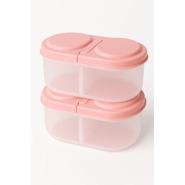 Imagem de Kit 2 Potes para Alimentos com 2 Divisórias Ideal para Marmitas, Refeições e Lanches Práticos (Rosa)