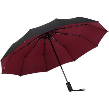 Imagem de Guarda-chuva Dupla Camada Widproof Guarda-chuvas Totalmente Automáticos Guarda-chuva Masculino Mulheres Três Dobrável Comercial Grande Durável Quadro Guarda-sol, Burgundy, A