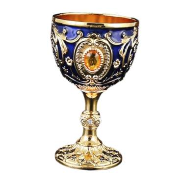 Imagem de KiBcsLic Taça de água em, mini cálice, presente retrô, copo de metal para beber, copo de vinho para bar, jantar, feriado, cozinha, Azul Profundo Dourado