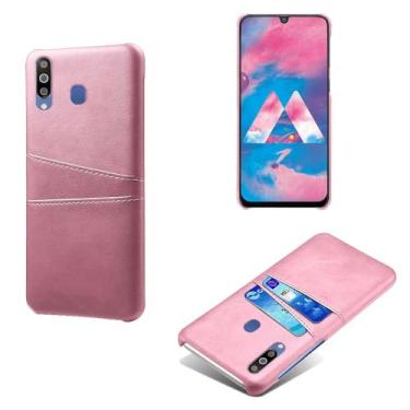 Imagem de Capas Compatível com Samsung Galaxy M30,Caso de couro PU-Tampa de telefone a prova de choque com 2 slots de cartão,Proteção anti-impressão digital e anti-gota-Pink