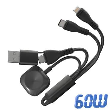 Imagem de Cabo de carregamento múltiplo 3 em 2 para Apple Watch – Cabo carregador de viagem tamanho mini USB e USB C 2 em 1 cabo de carregamento múltiplo para iWatch Ultra 2/SE 2/10/9/8/7/6/5/4, iPhone 16/15/14