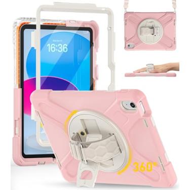 Imagem de BRAECN Capa para iPad 11ª (A16 2025)/10ª (2022) Geração 28.3 cm / 10,9 polegadas, protetor de tela resistente, suporte giratório de 360°, alça à prova de choque, alça de ombro/mão, durável, adequada