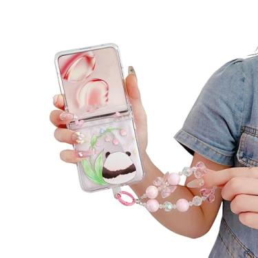 Imagem de SKPY Linda capa compatível com Motorola Razr Ultra 2025 com cordão de pérola, capa de proteção de dobradiça à prova de choque com estampa de panda de desenho engraçado para Razr Ultra 2025 para homens
