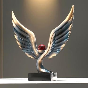 Imagem de Águia abstrata com estátua de bola de cristal, escultura de arte em resina, presente para decoração de casa, escritório, sala de estar, mesa, decoração decorativa (azul)