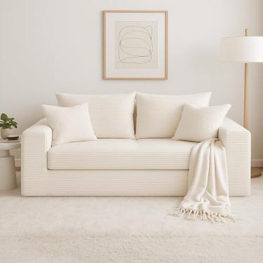 Imagem de Sofá-cama conversível, sofá-cama dobrável 3 em 1 sofá dobrável - Chaise Lounge Chair & Floor Futon Sleeper, sofá-cama de veludo cotelê com 4 travesseiros para sala de estar, bege