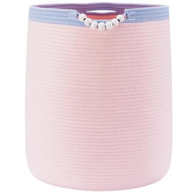 Imagem de ENAORGAN Cesto de roupa suja grande de corda rosa 90L para clohtes cestas de corda altas Boho para cobertor de berçário de bebê para meninas e crianças 43 cm de largura 56 cm de altura