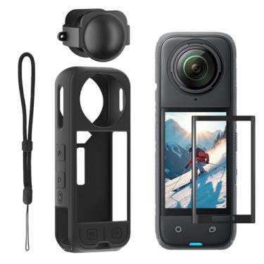 Imagem de TANSUO Kit de acessórios de capa protetora 4 em 1 compatível com Insta 360 X5 com capa de câmera de silicone e tampa de lente macia, protetor resistente a arranhões (preto) para acessórios Insta360 X5