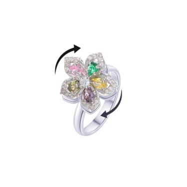 Imagem de KONPJE Anel Fidget de Girassol Feminino Dourado Ansiedade Anéis de Cristal Zircônia Cúbica Girassol Aberto Ajustável Fidget Ring Spinner Sun Ring para Homens Joias Modernas, Strass, Sem pedra preciosa