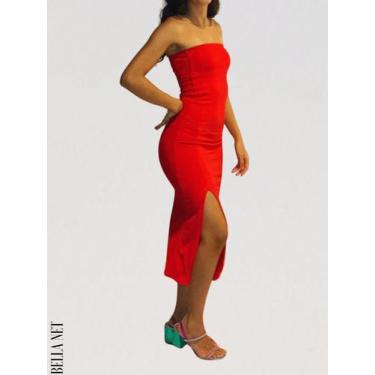 Imagem de Vestido Midi Colado Com Fenda Lateral sem alça Tecido Grosso Anarruga 