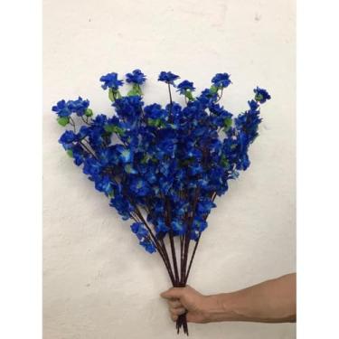Imagem de 10 Buquê De Flores De Cerejeira Artificial, Flor De Pêssego, Estilo oriental Para Decoração De Casamento 65CM(AZUL)