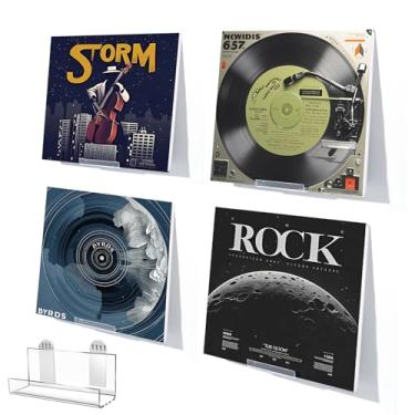Imagem de HEKORE 6 peças de suporte de parede para exibição de disco de vinil, suporte de álbum de acrílico transparente adesivo, prateleiras flutuantes invisíveis para parede, sem parafusos, prateleira de CD