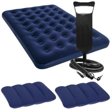 Imagem de Kit Colchao Inflavel Casal ou Solteiro de Ar Suporta 200kg + Bomba de Ar (1CASAL + BOMBA + 2TRAVESSEIROS)