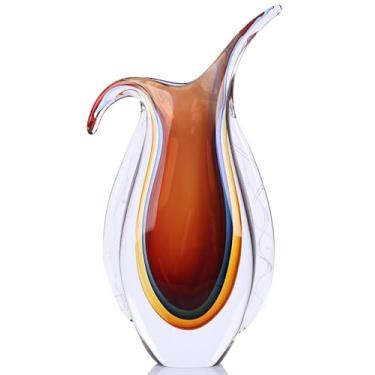 Imagem de Vaso de vidro soprado, vaso Art Déco de vidro exclusivo estilo Murano para suporte de TV de sala de estar, mesa de trabalho, decorações e ornamentos.