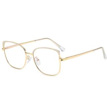 Imagem de Armação Óculos De Grau Feminina Gatinho Metal Astrid Bege - Shark Ócul