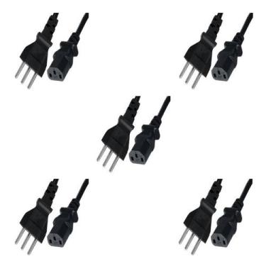 Imagem de Kit 5 Cabos De Força Tripolar Cpu E Fontes 1,20m Nbr - Xway, Preto