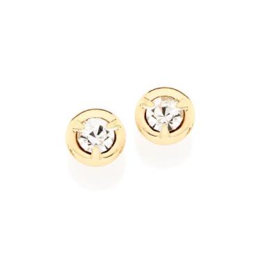 Imagem de Brinco solitário folheado a ouro 18k com cristais branco/525176 - Romm