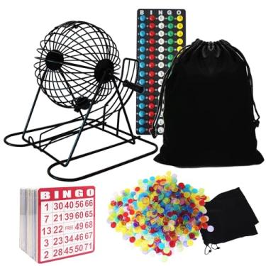 Imagem de Yuanhe Complete Bingo Game Set - Includes 8" Metal Round Cage with Big Storage Bag,100 Bingo Cards,1000 Colorful Chips,75 Colored Balls and Masterboard, Ideal for Large Groups